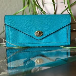 Coach Large Envelope Turn lock Wallet (Turquoise)